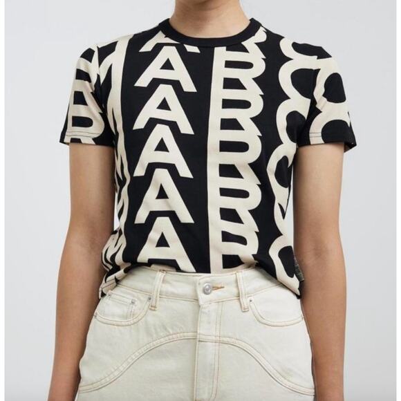 Marc Jacobs Tops - Marc Jacobs The Monogram Baby Tee Shirt Black Ivory Logo Crewneck Small NWT